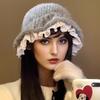 1PC Knitted Slimming Hat Oversized Fisherman Hat Fashionable Lace Elegant Trimmed Korean Bucket Warm 53-60cm