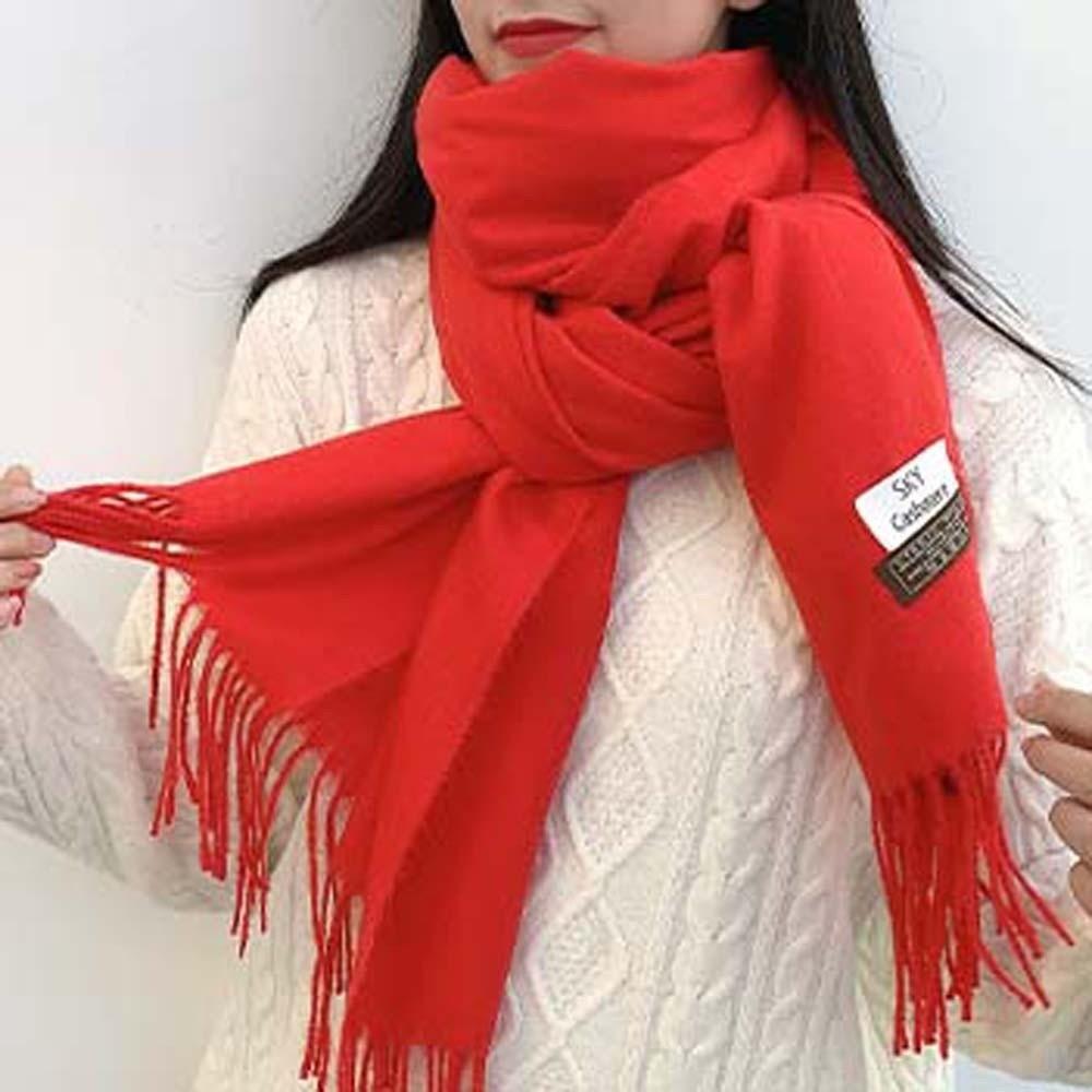 Polyester Classic Wool Scarf Soft Long Neckscarf with Tassel Large Solid Color Shawl  Men