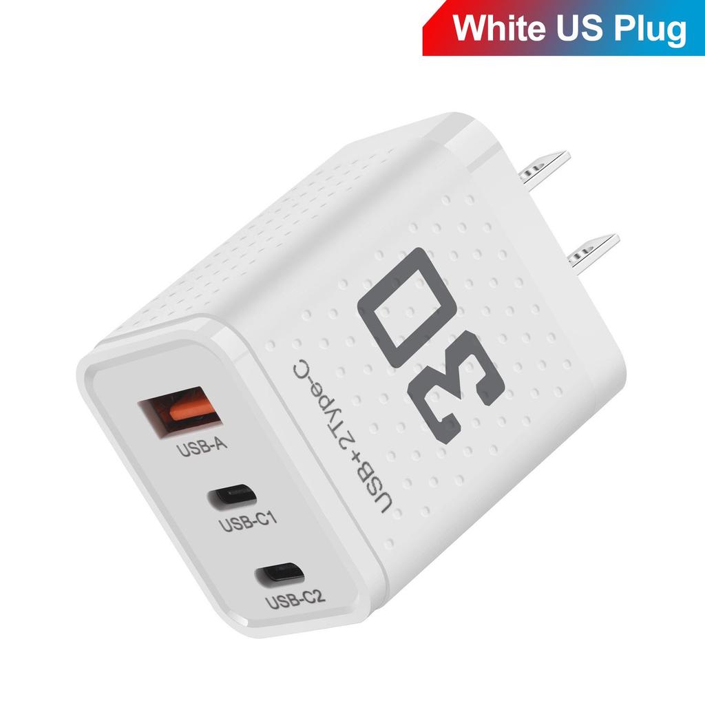 2.4A Dual PD+USB Charger: US/EU/UK Travel Adapter
