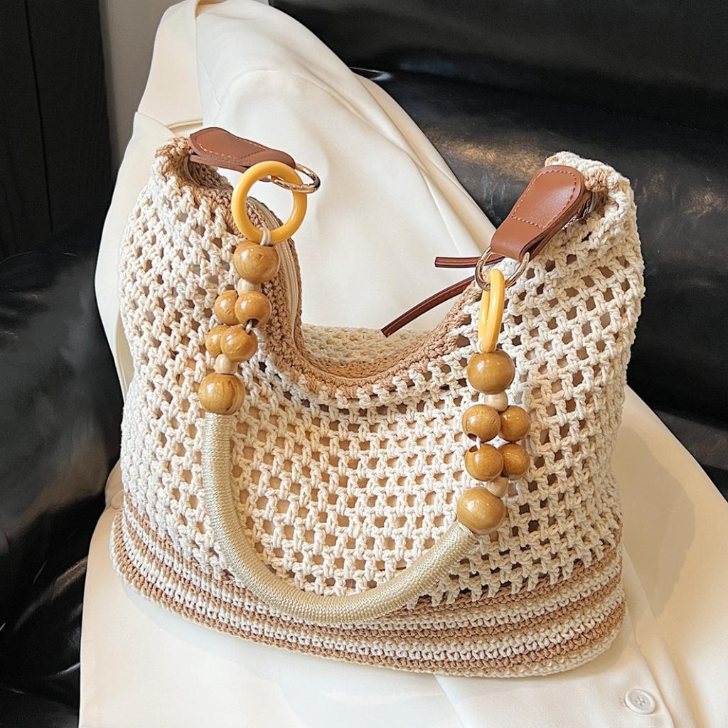 Holiday Style Woven Bag Women's New Knitted Hollow Shoulder Bag Fashionable Large-capacity Messenger Bag Beach Bag