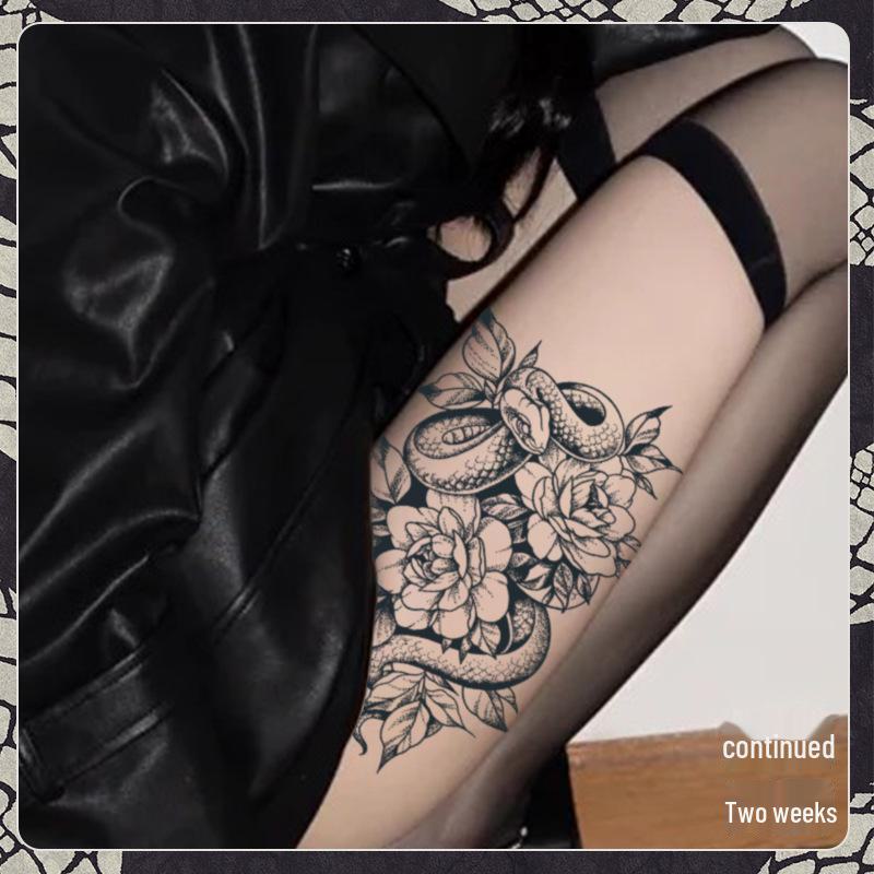 „Wasserfeste, langlebige Snake Dance Rose Tattoo-Aufkleber für Frauen – pflanzliches, semipermanentes dunkles Design“
