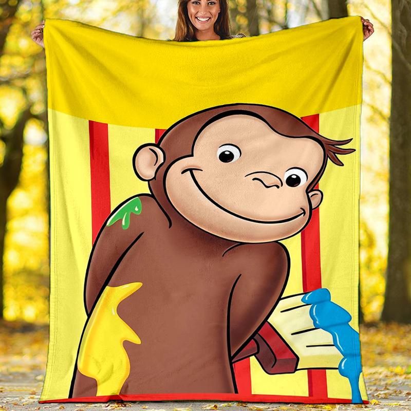 Curious George Theme Printed Blanket - Perfect for Couch, Bed, Travel & Outdoor Use | Machine Washable, Cozy & Durable.