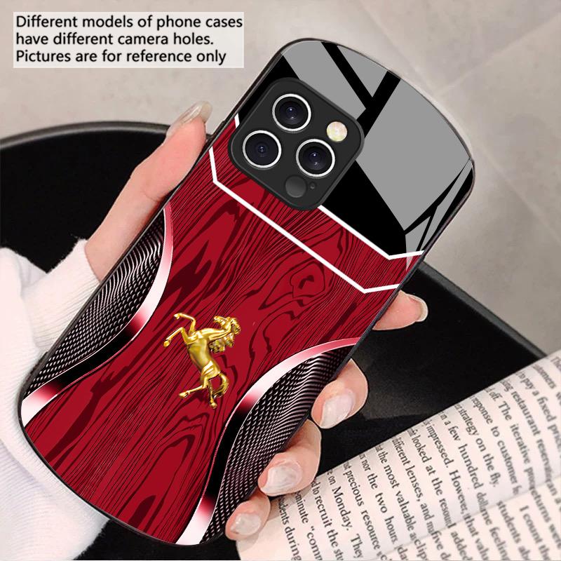 Wood Grain Golden Horse For IPhone 16 Pro Max 16e 15 Pro 14 13 12 Mini 11 XS Max XR 7 8 Plu SE 22 Elliptical Glass Phone Case