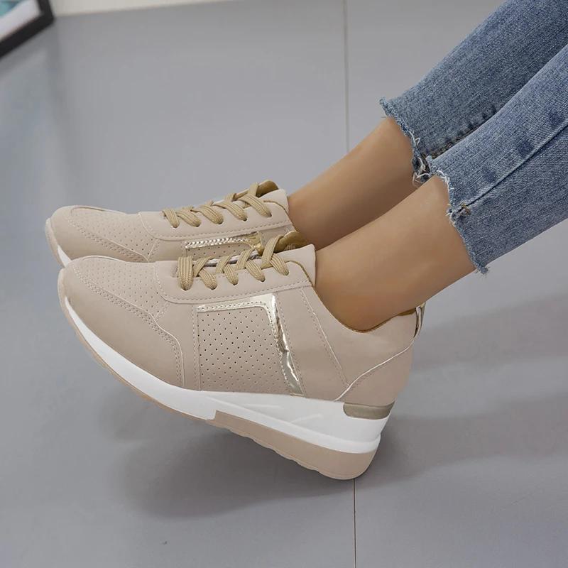 Casual Thick-soled Women Sports Shoes Fashion Lace-up Thick-soled Sports Shoes Comfortable Lightweight Outdoor Running Shoes