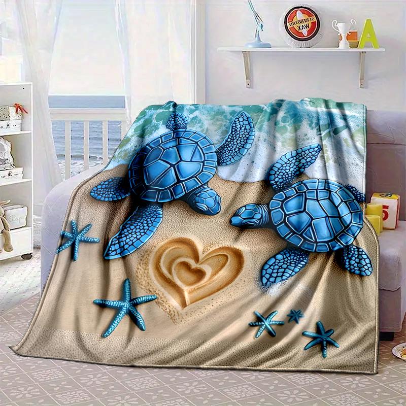 Ocean Love Turtles Blanket Flannel Blanket for Bed, Sofa, Camping, Hiking, Picnic Essentials, Gift for Family Fan Gifts
