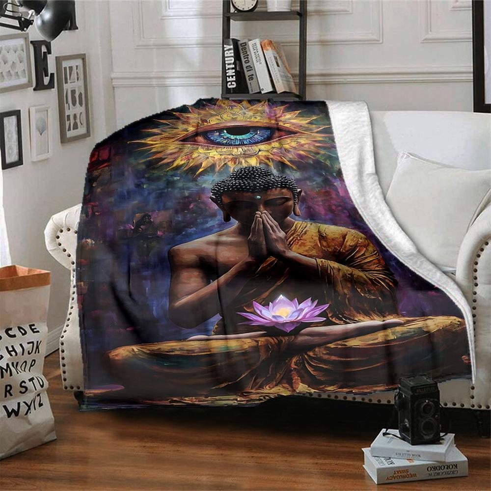 1PC Buddha Statue Print Blanket, Soft Throw Blanket - Warm & Cozy for Couch, Bed, Office, and Travel Yy250912196