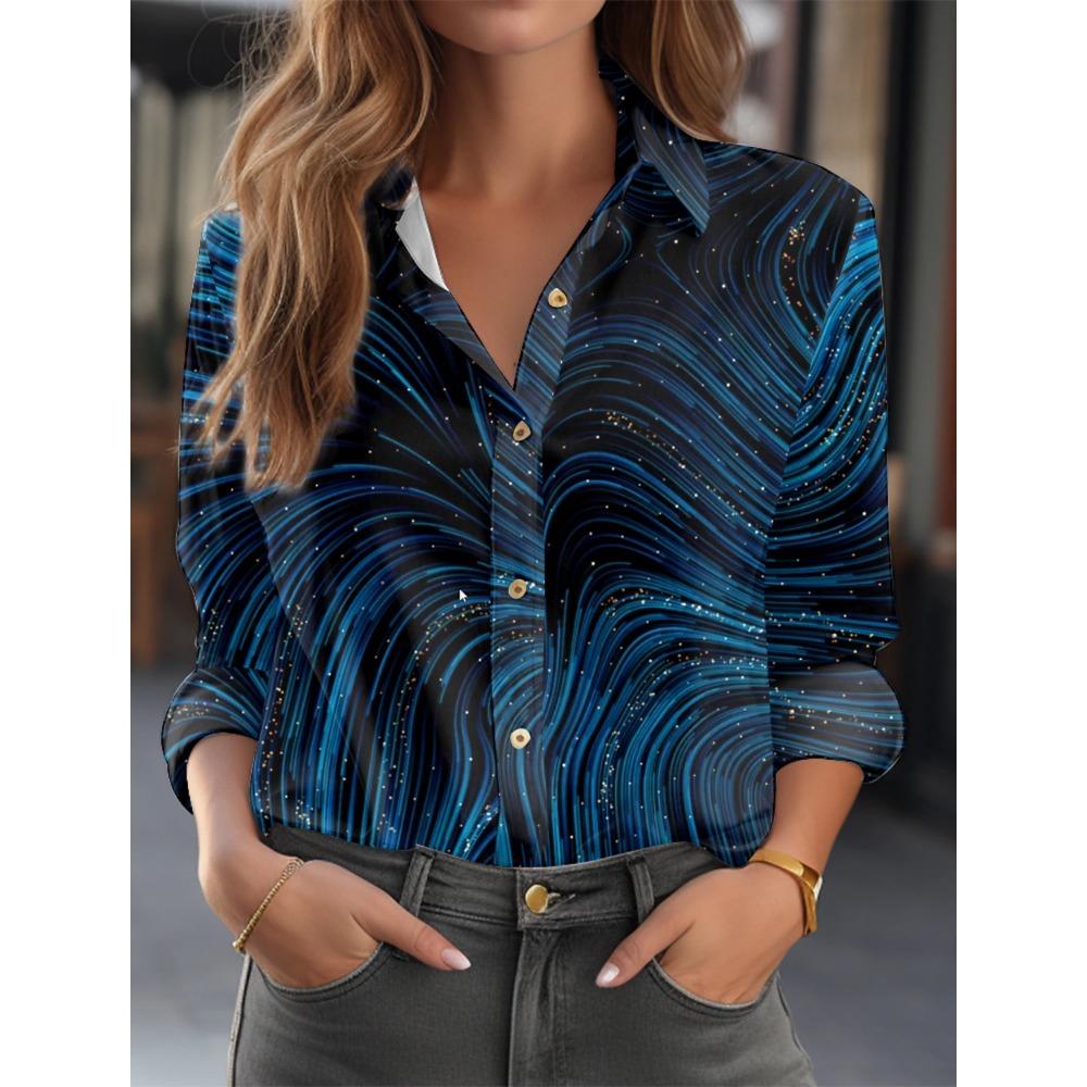 Fashion Multicolour Geometric Splicing Pattern 3D Print Women's Long Sleeves Shirt Autumn Women's Holiday Shirt Women's Clothing