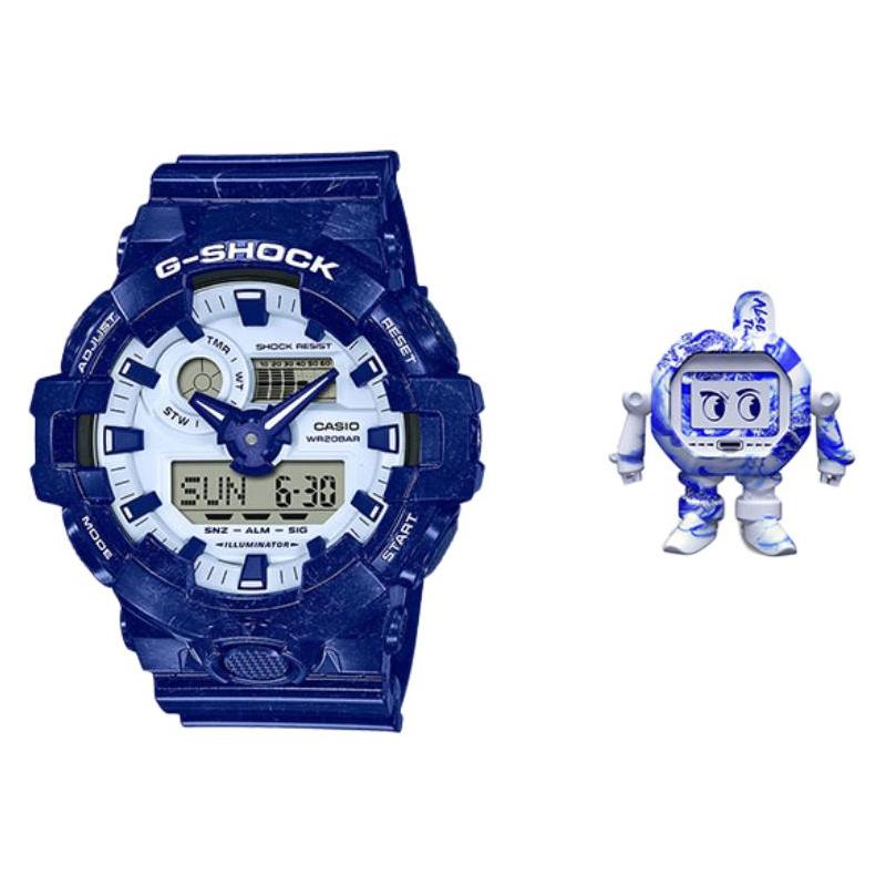 

Casio G-SHOCK Series National Trend Blue and White Porcelain Theme Classic Trendy Dual Display Waterproof Quartz Movement Resin Strap GA-700BWP-2APFQ синій