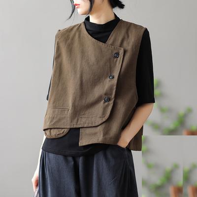 Retro Ladies Vest Casual Jacket Short Waistcoat Spring and Autumn Loose All-match Top Waistcoat