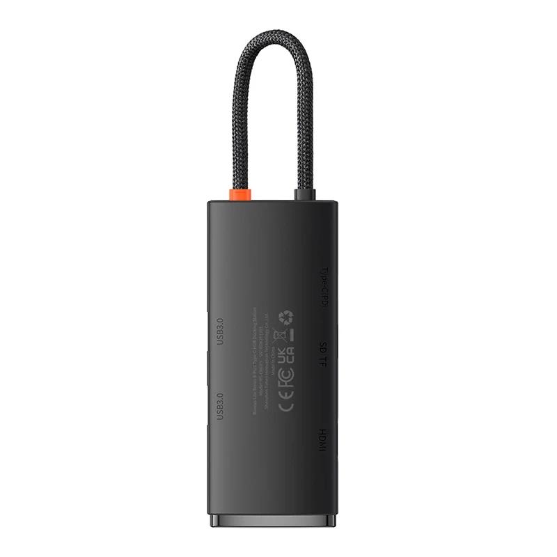 Hub 6W1 Baseus Lite Series Usb-C Do 2X Usb 3.0 + Usb-C Pd + Hdmi + Sd/Tf (Czarny)