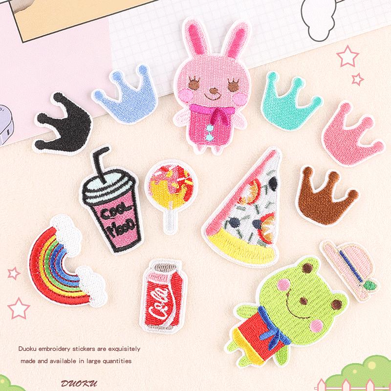 

Мультяшный зверек вышитая этикетка кролик корона детская одежда аксессуары радуга DIY гладильная нашивка наклейка аксессуары вышитая наклейка на ткань E3R-C-1-6