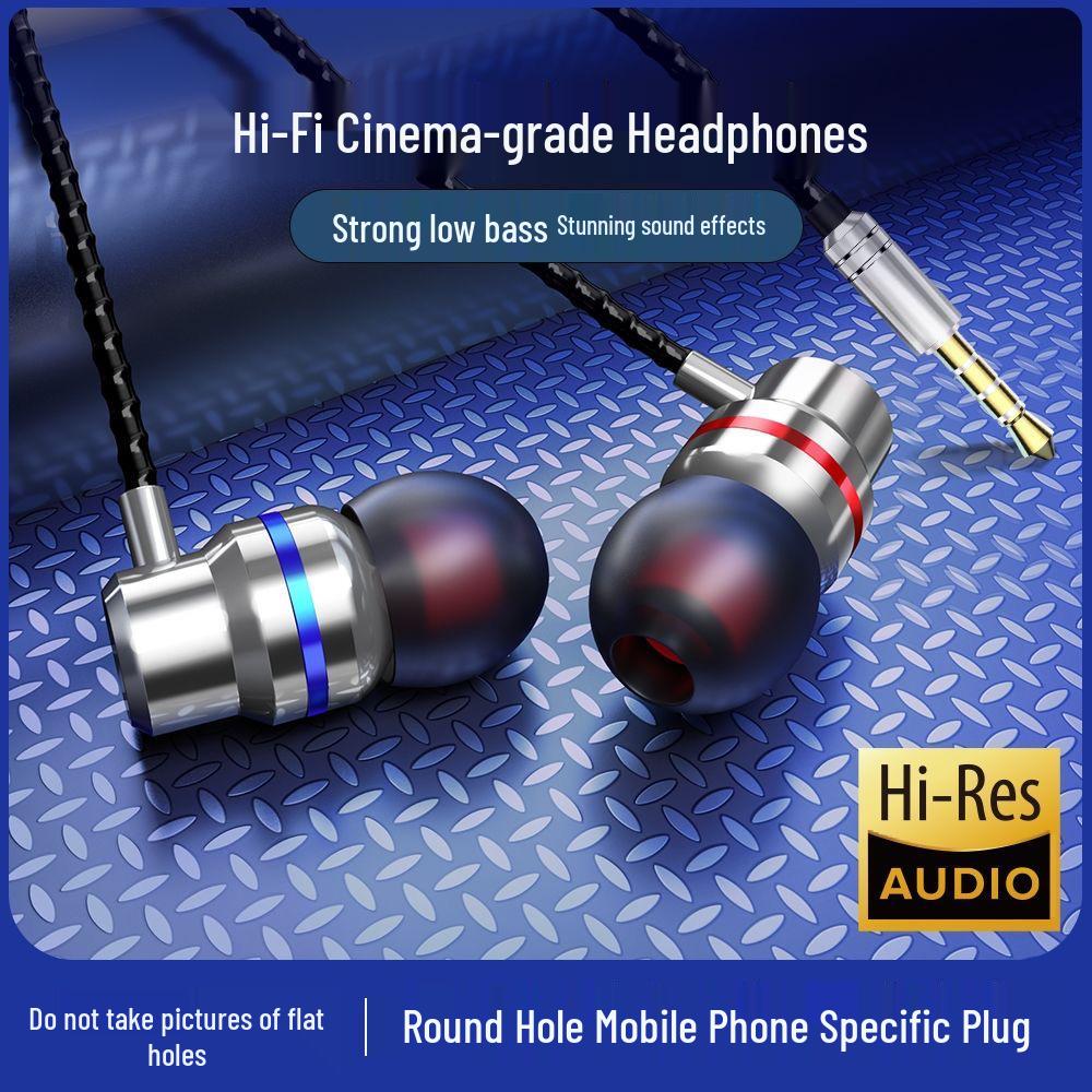 In-Ear Wired Earphones with Heavy Bass and High-Quality Subwoofer, Compatible with Round and Flat Hole Devices