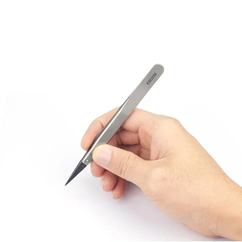 5/6PC Watch Hands Installation Work Tweezers Straight Elbow Handle Stainless Antistatic Plastic Tweezers ESD-259 ESD-259A ESD-7A