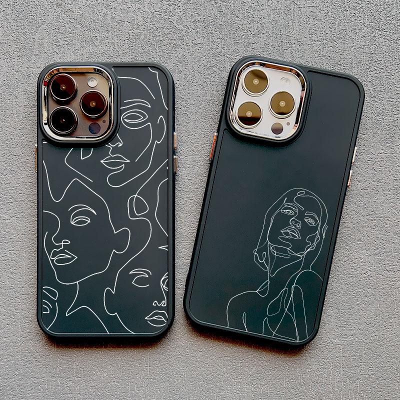 Abstract Geometric Art Line Face Silicone Phone Case for IPhone 16 13 12 11 Pro Max 15 14 Pro Max Plus 7 8 X XS XR Back Coque