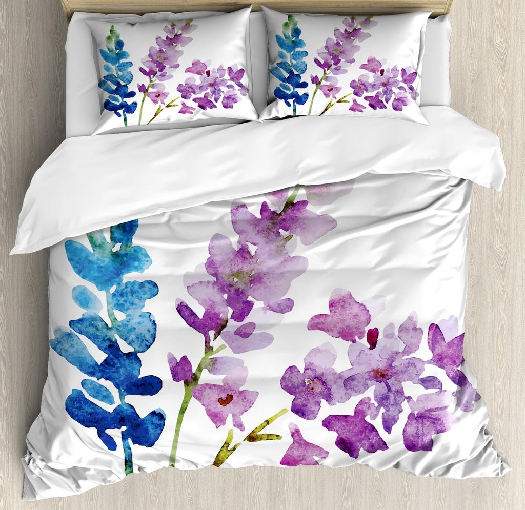 Lavendel Bettbezug-Set, Gänseblümchen Farbe Dekoratives 3-teiliges Bettwäsche-Set mit 2 Kissenbezügen, Full Queen King Size, für Kinder Mädchen