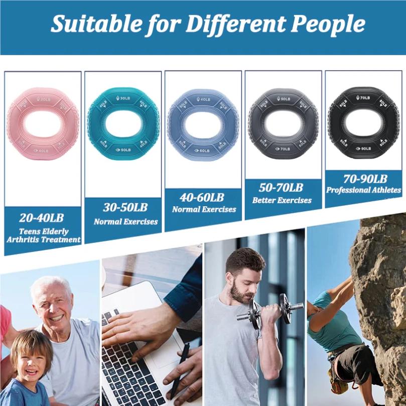 Silicone Adjustable 20-90Lb Hand Grip Arm Strength Exercise Ring Gym Finger Forearm Trainer Carpal Expander