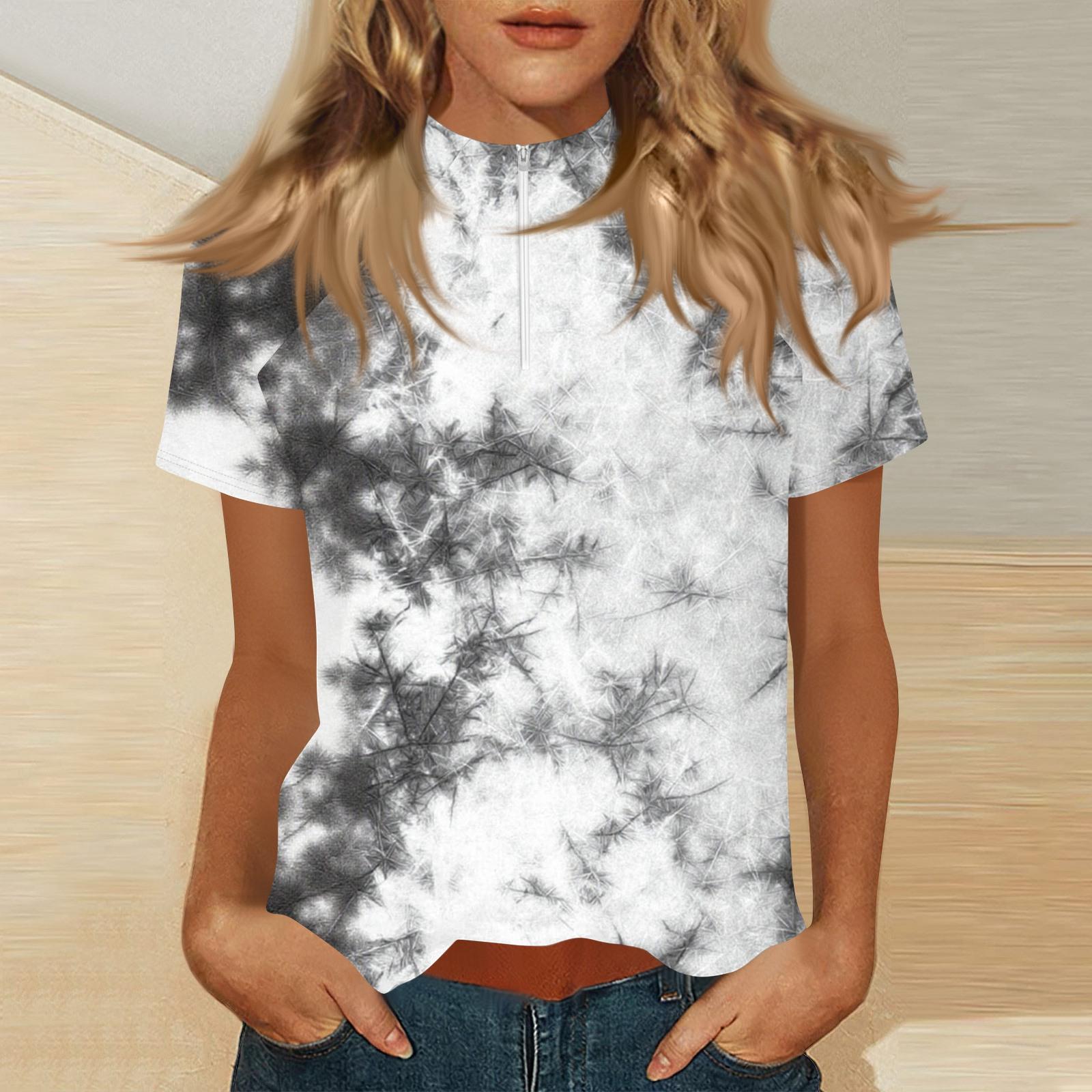 Women s Mock Neck Short Sleeve Top With Zip-up L