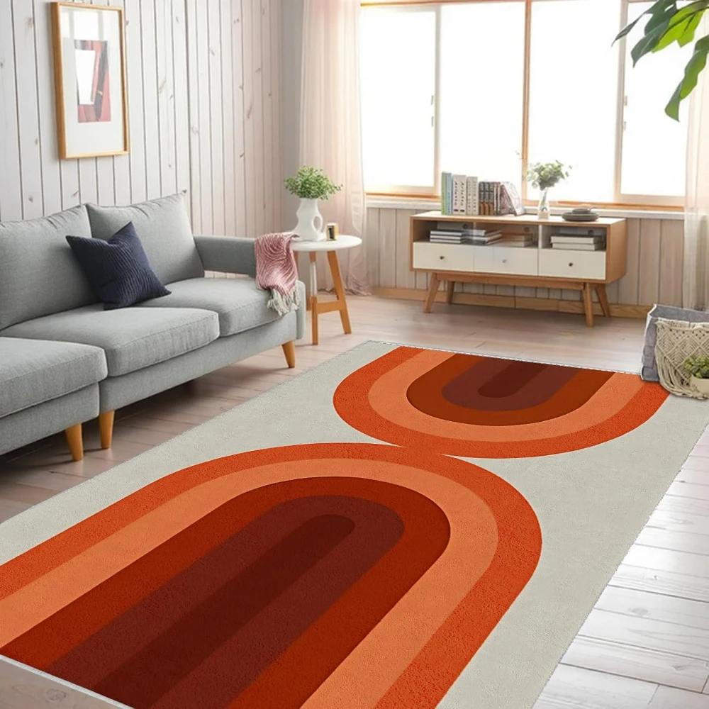 Luxury Orange Rainbow Boho Area Rug for Living Room Decor Bedroom Soft Area Rug Kitchen Table Nonslip Rugs Lounge Sofa Floor Mat