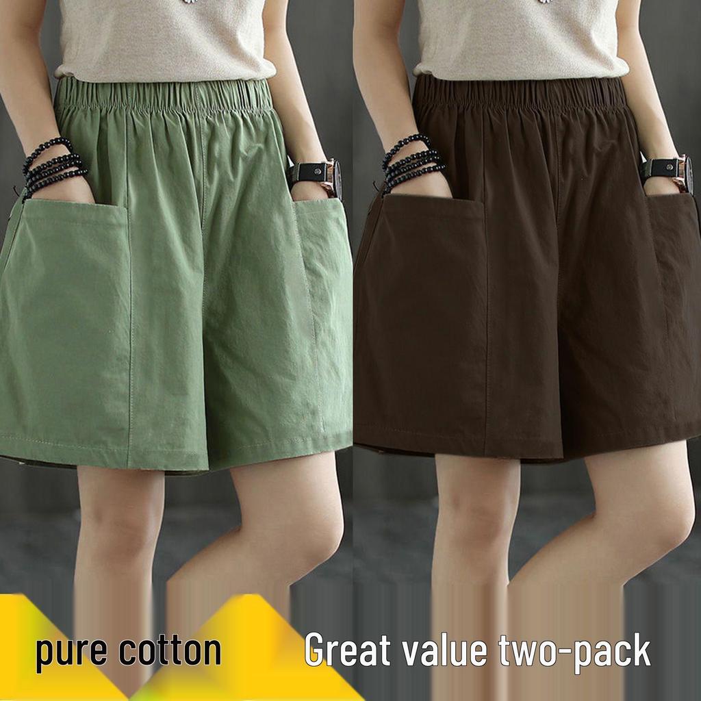 Women's Summer Casual Wide-Leg High Waist Plus Size Wool Shorts with Slimming Fit and Pockets