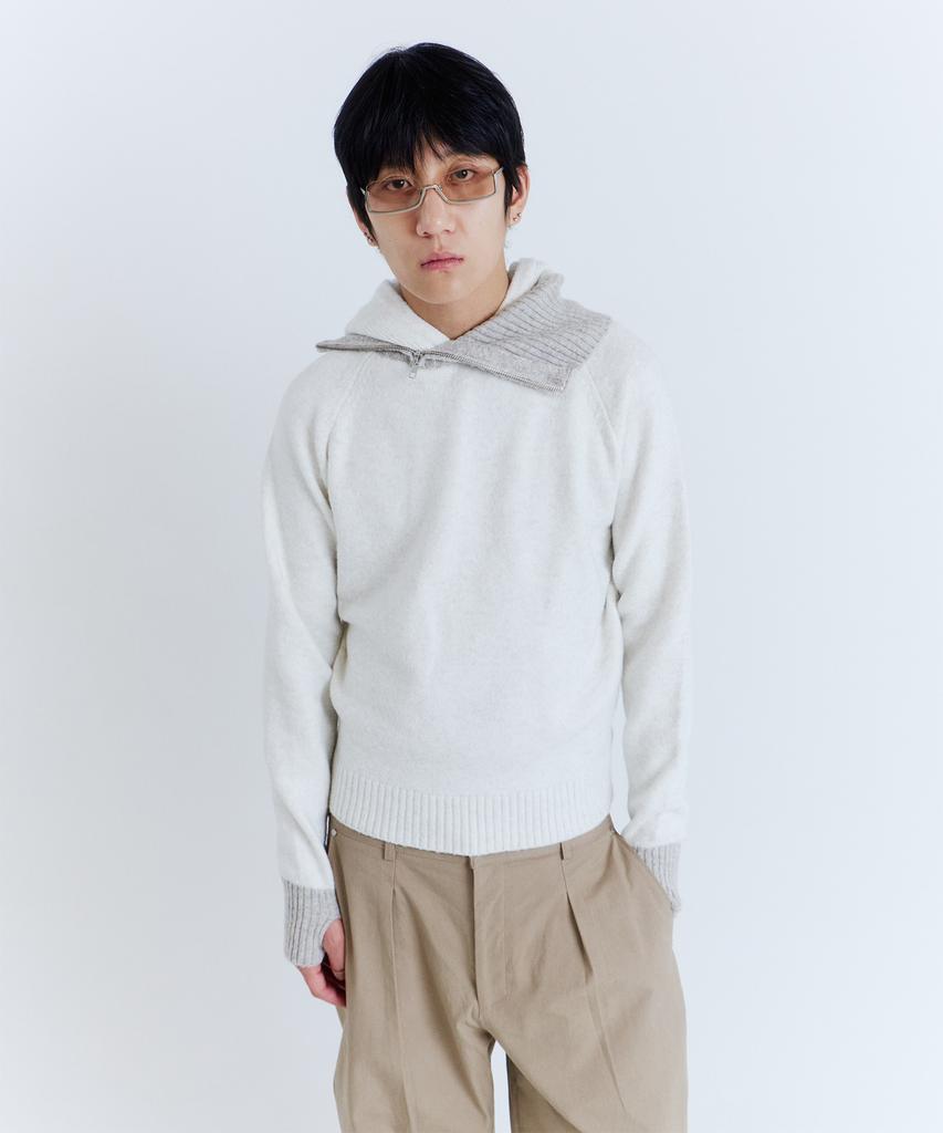 PARADIGMFILM [Ep.03] Slant High-Neck Hooded Knit (Ivory)