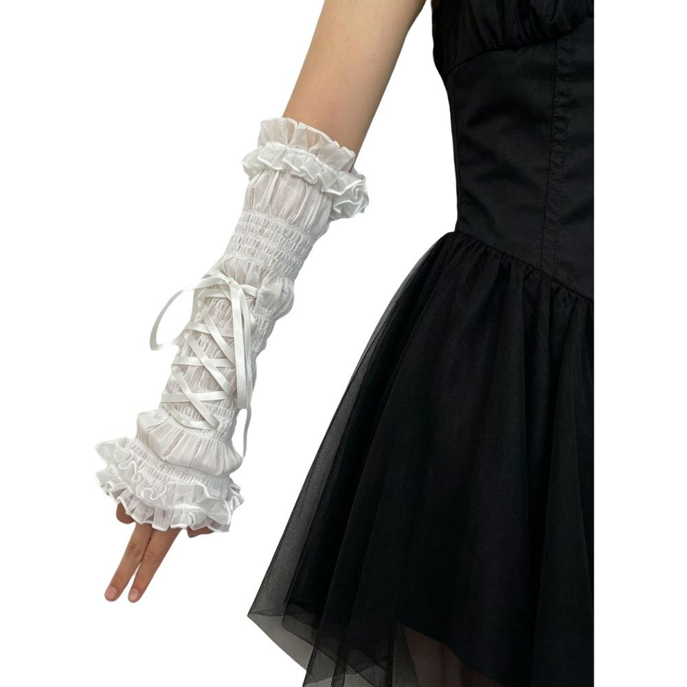 Ruffled Lace Women's Arm Warmers Yarn Knitted Wrist Cuffs Lace Arm Sleeves  Anime Costume