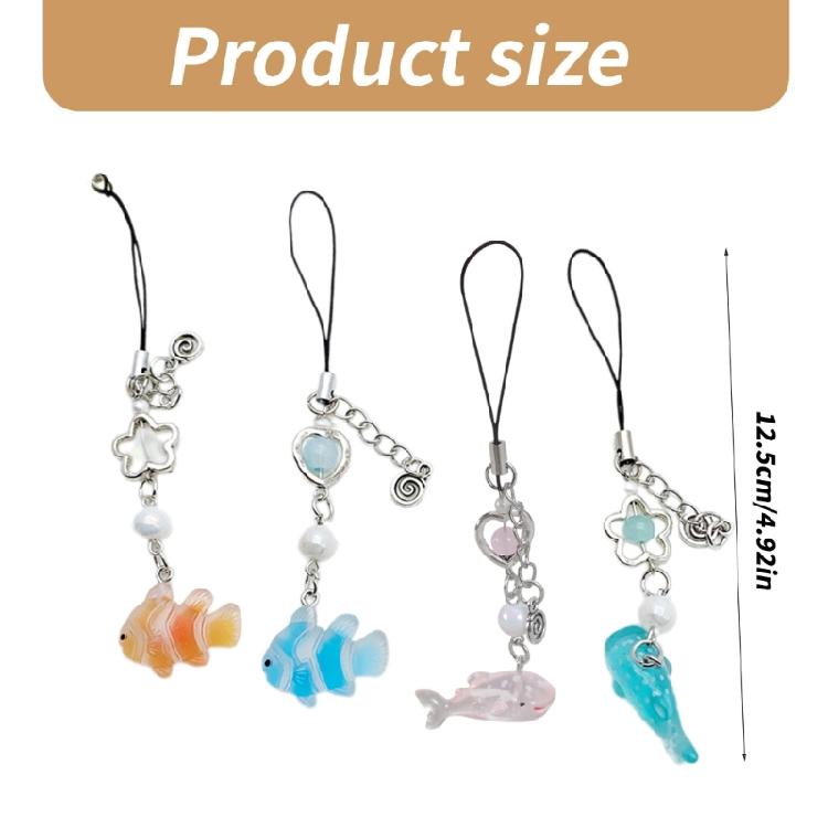 Small Fish Bead Pendant Phone Charm Hangings Rope Sweet Phone Chain Strap Bag Decoration Lanyard Keychain Accessory