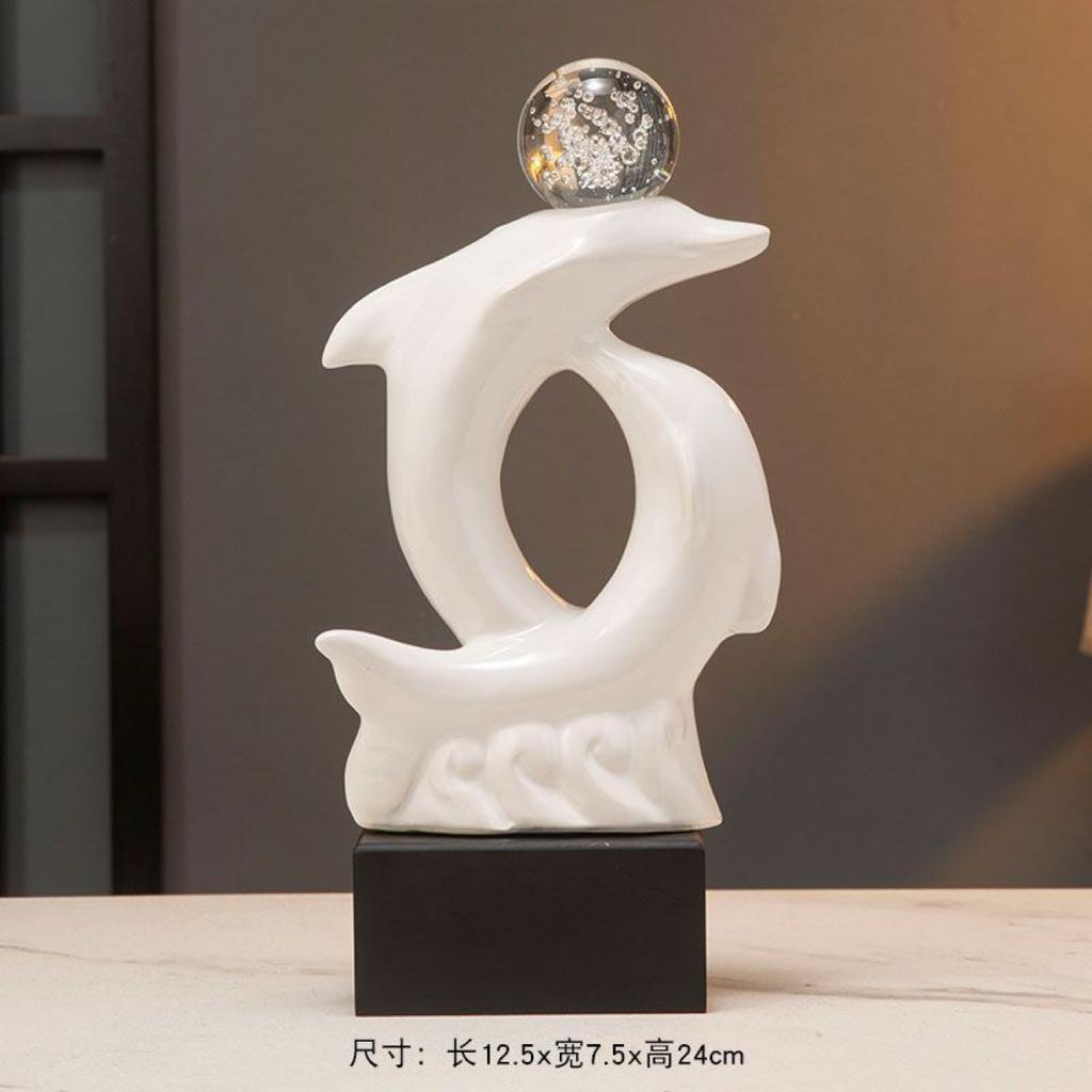 INS Luxury Ceramic Dolphin Figurine, Modern Decorative Ornament for Entryway, Living Room & Study Decor