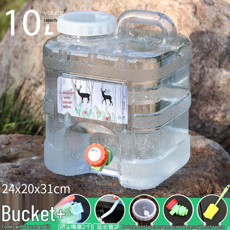 Transparent Outdoor Camping Water Bucket with Faucet and Lid - Food Grade Square Storage Container for Drinking Water