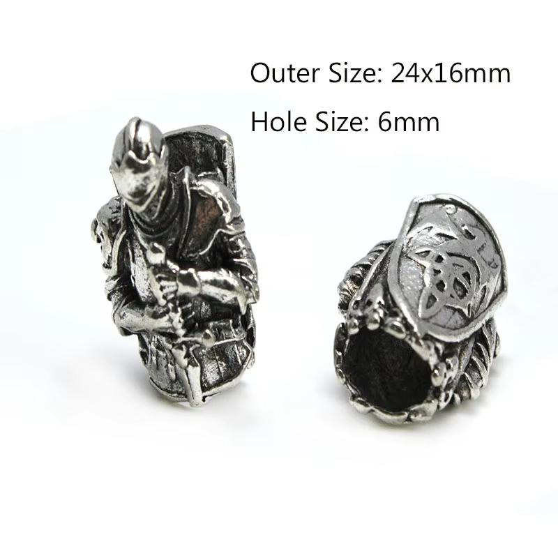 2 Stück Totenkopf Krieger Helm Abstandshalter Perlen Anhänger Haarzopf Dreadlock Bartperlen Paracord Seil Messerperlen für Armband DIY Schmuck