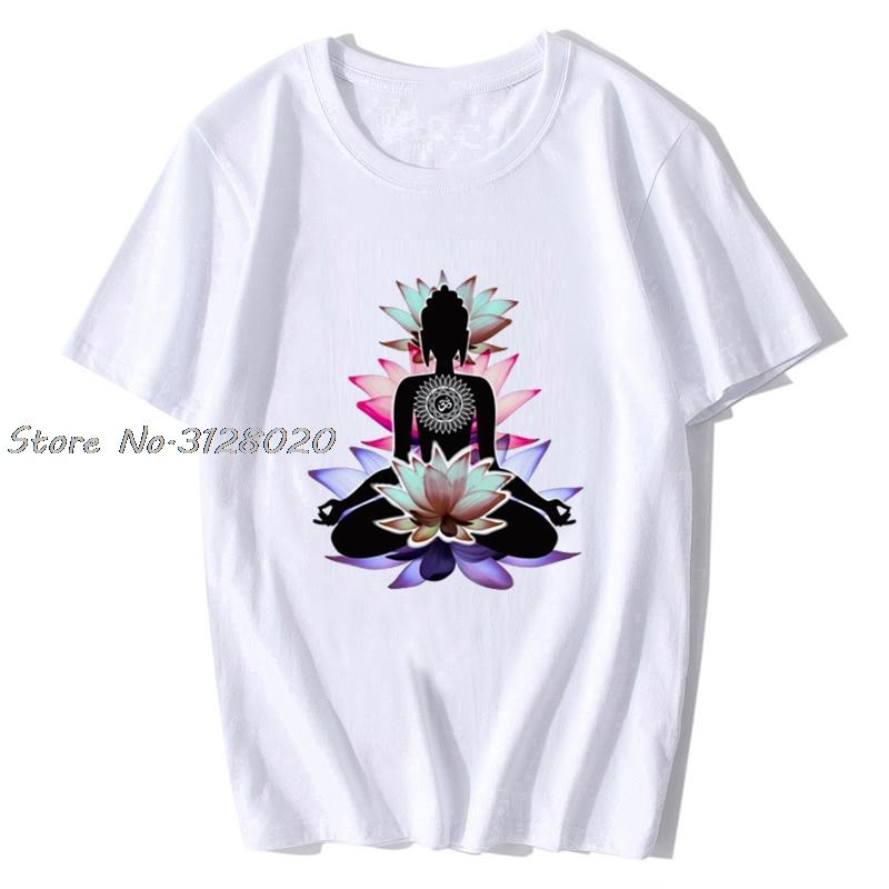 Womens White TShirt Zen Buddha Lotus Flower Spiritual Meditation Yoga Men Cotton TShirt Tees Tops Streetwear Harajuku