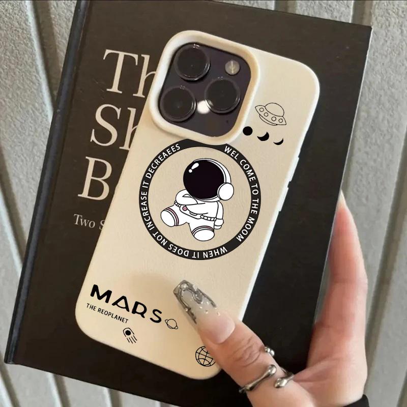 Cool Cartoon Astronaut Phone Case For iPhone 16 Pro 15 14 17 13 11 Pro Max 12 Plus Shockproof Lichee Pattern Soft Silicone Cover