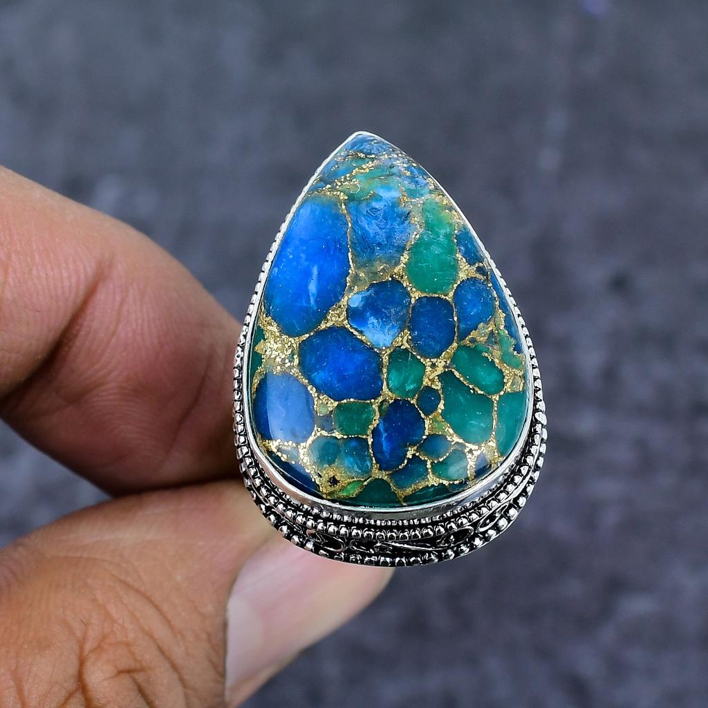 Natural Copper Blue Turquoise 925 Sterling Silver Jewelry Ring Size 9.5 ET-4804