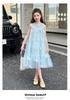 Girls' Blue Dress Summer Dress 2026 New Stylish Girls' Summer Mesh Princess Dress Children's Summer Dress