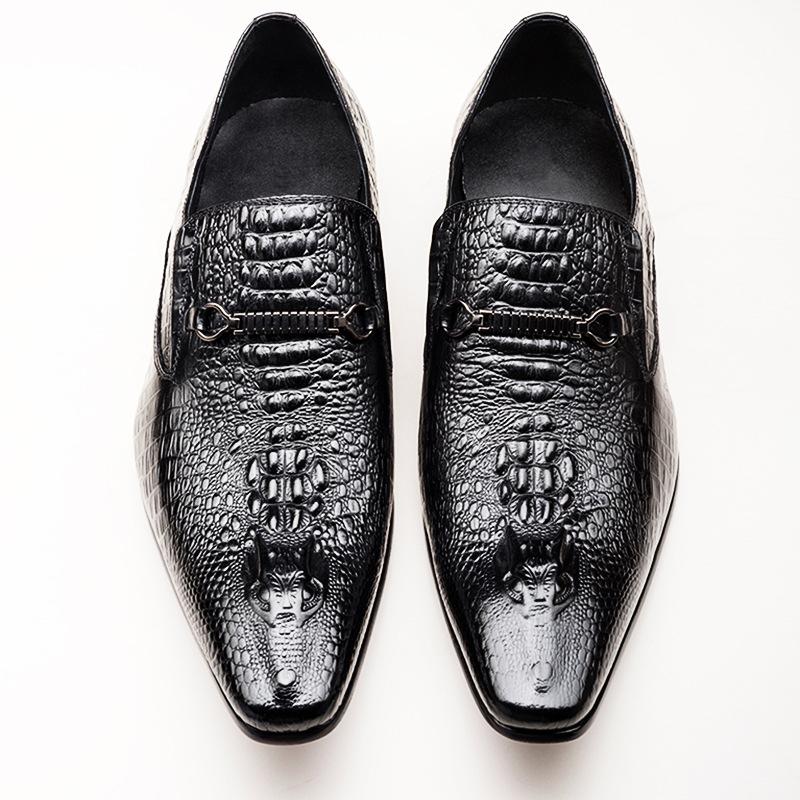 Men Casual Leather Shoes Crocodile Pattern Luxury Dress Shoes Slip-on Wedding Shoes Leather Brogues Big Size 38-48