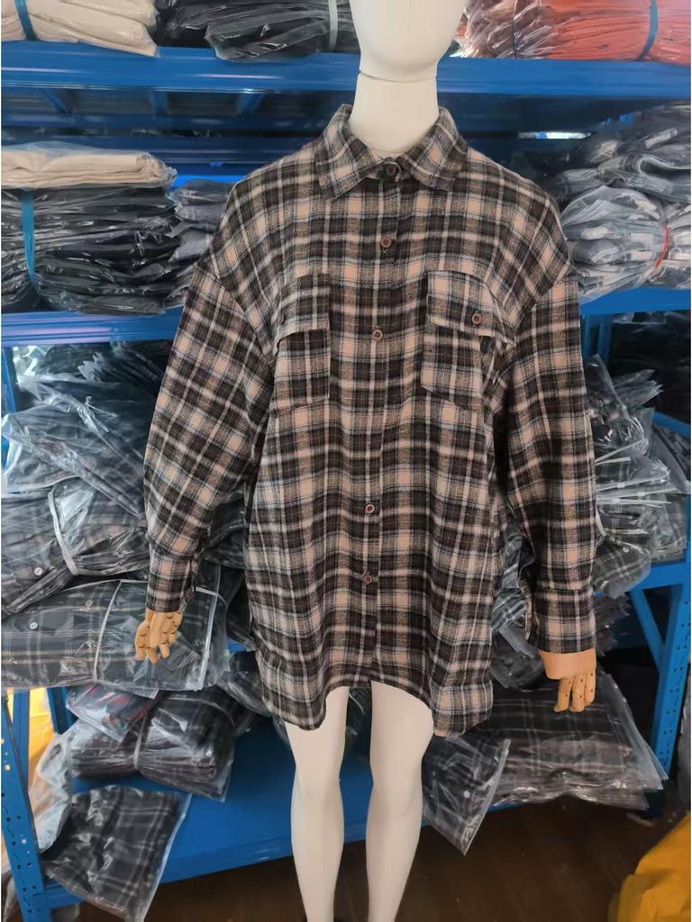 2024 A/W Women's American Retro Plaid Polo Collar Loose Shirt