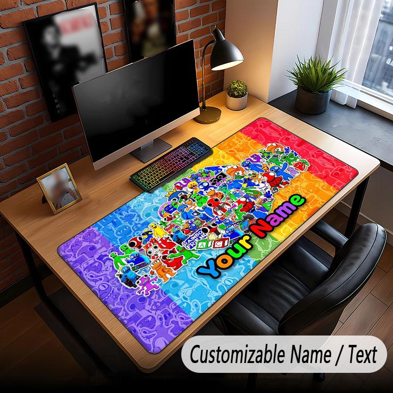 Custom Name Text Big Mouse Pad,Rainbow Friends Soft Non Slip Extended Desk Mat For Home Office