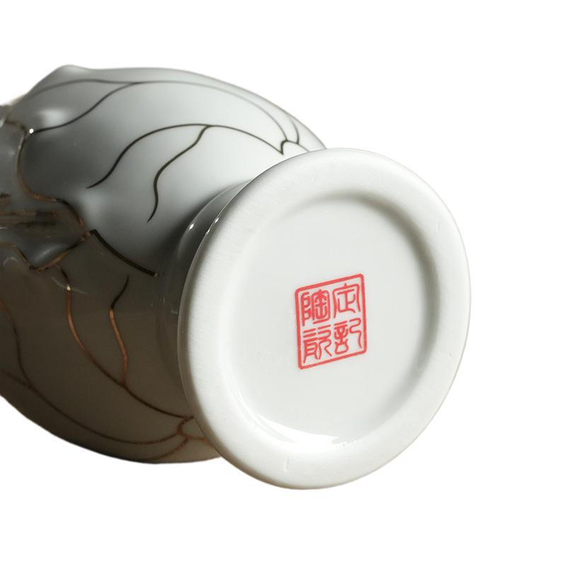 Gold-Painted Ceramic Jade Vase for Offering Flowers To Buddha - Guanyin Bodhisattva Pure Water Bottle and Buddhist Altar Ornament.