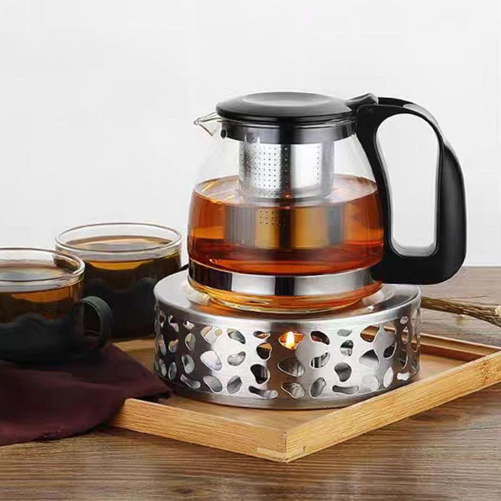 Stainless Steel Retro Teapot Set with Candle Warmer and Heat-Resistant Tea Brewing Stove.