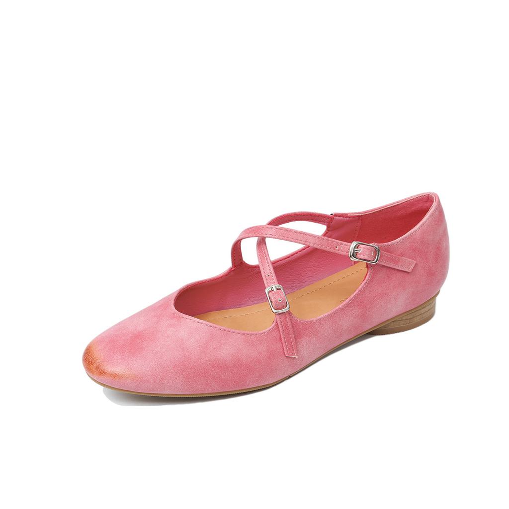 Vintage cross-strap Mary Jane shoes women's leather single shoes spring niche shallow mouth flat ballet grandma shoes