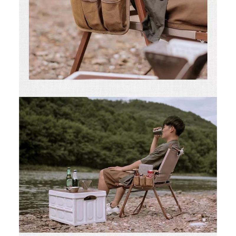 Outdoor Seat Organizers Bag with Triple Pockets Canvas Texture Effortlessly Attachments Foldable for Travel Storage