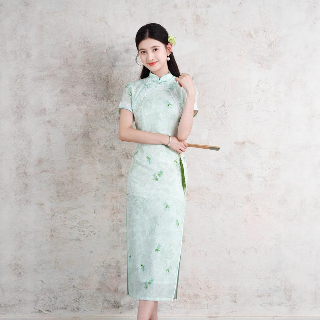 Green Suzhou cheongsam 1011 new summer young girl Chinese modified temperament retro daily dress