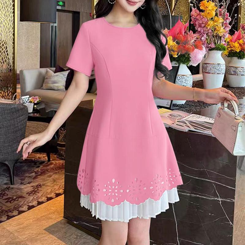 ZANZEA Women Summer Round Neck Casual Short Sleeve Patchwork Dress