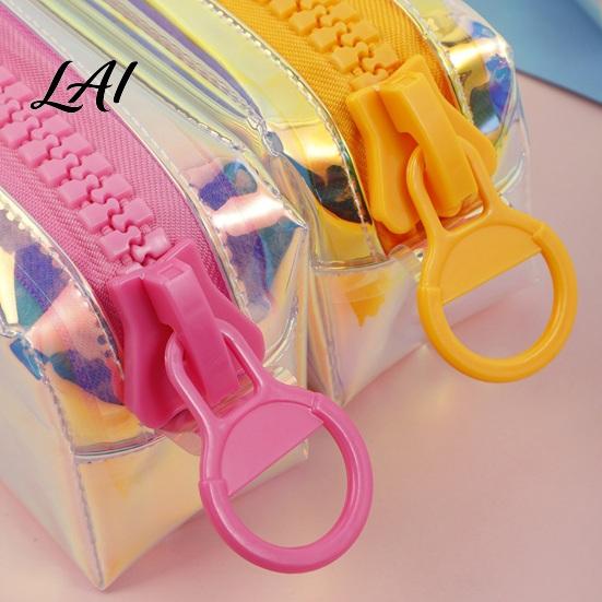 Multi-pen Storage Pouch Iridescent Holographic Pencil Case Transparent Stationery Bag with Wide School Supplies Organizer U-Shaped Zipper,