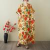 Real summer new color vacation style travel V-neck retro long dress covering meat cotton and linen dress women's clothing