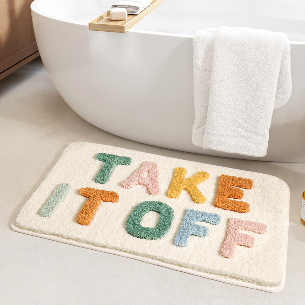 Simple Letter Bath Mats Strong Absorbent Bathroom Rug High Weight Flocking Bathroom Non-slip Foot Mat Washroom Floor Mat