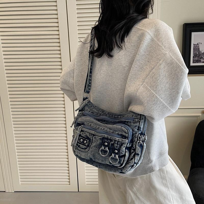 Vintage Multi-Pocket Denim Women's Bag Hand Shoulder Crossbody Bag