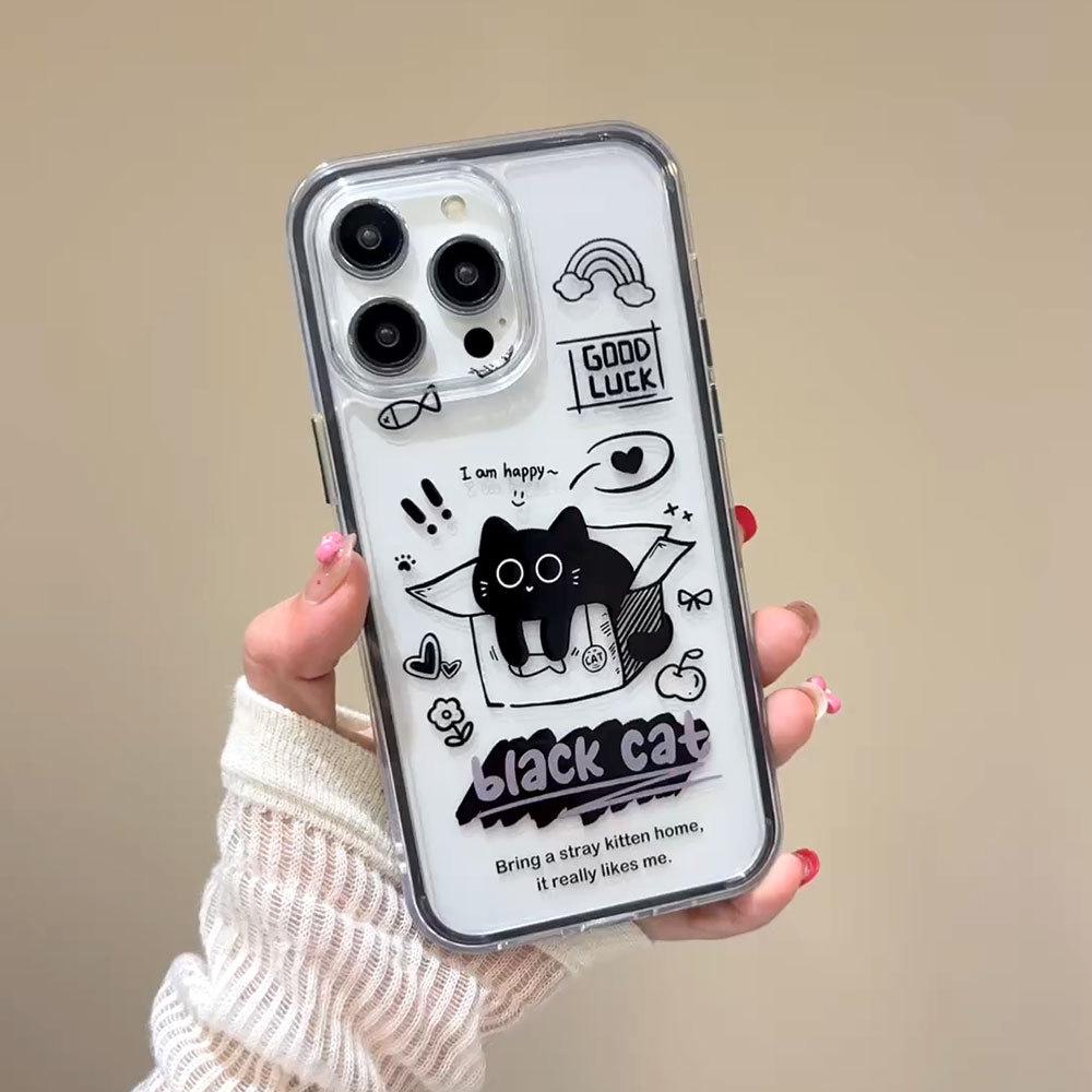 Carton kitten suitable for Apple 17 mobile phone case acrylic two-in-one iphone16promax anti-drop protective cover