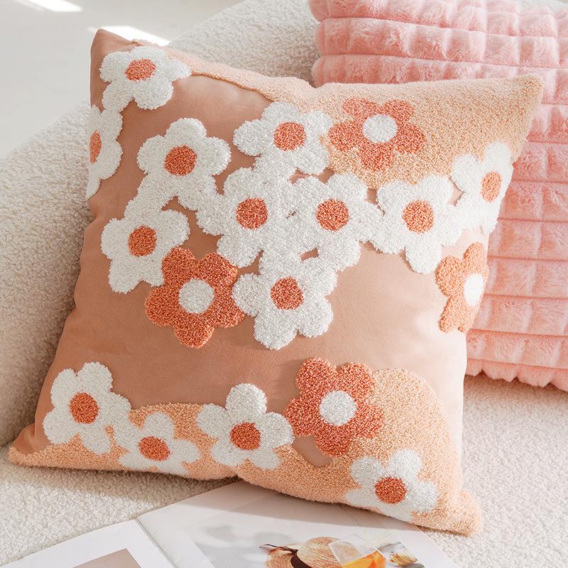 1pc, Daisy Floral Embroidered Throw Pillow Cover Cushion Pillow Case For Sofa Living Room, Home Decor Room Decor, Without Pillow Insert