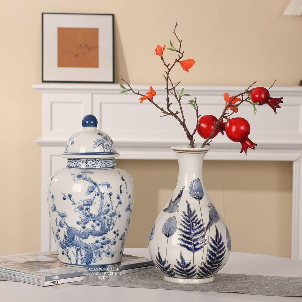 Chinese Retro Blue and White Porcelain Vase for Elegant Flower Arrangements
