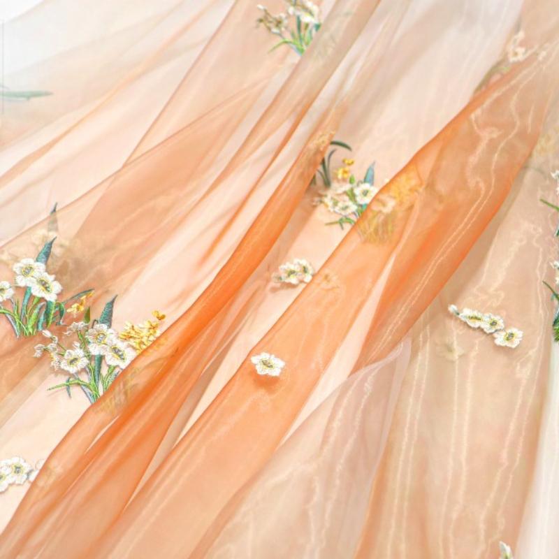Hanfu Ancient Style Narcissus Embroidered Fabric DIY Sewing Skirt Children's Clothing Ladies Cheongsam Clothing Fabric